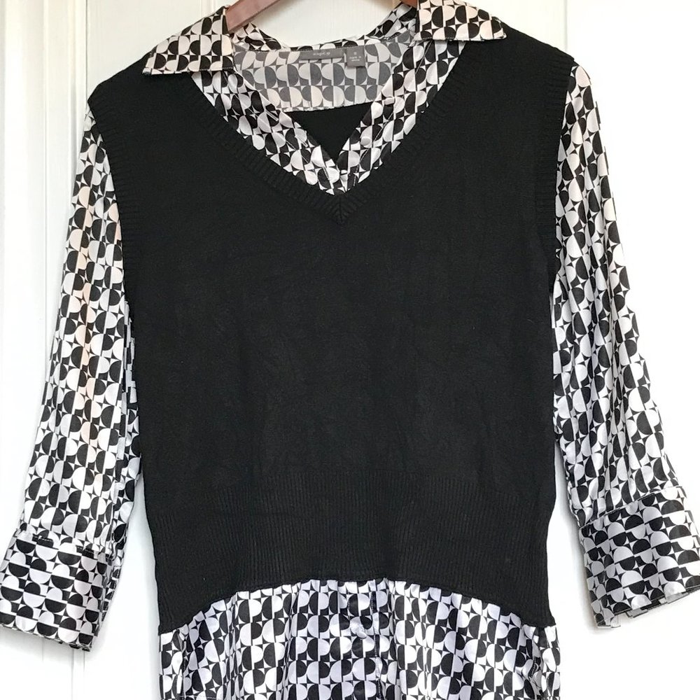 Apt 9 Black and White Mid-Sleeve Top, size S